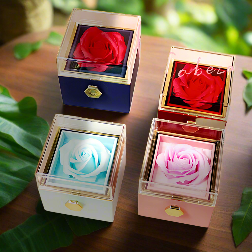 Rotating Soap Flower Rose valentines Gift Box Creative Rotating Rose Jewelry Packaging Box Valentine's Day Gift For Women Gift Ideas