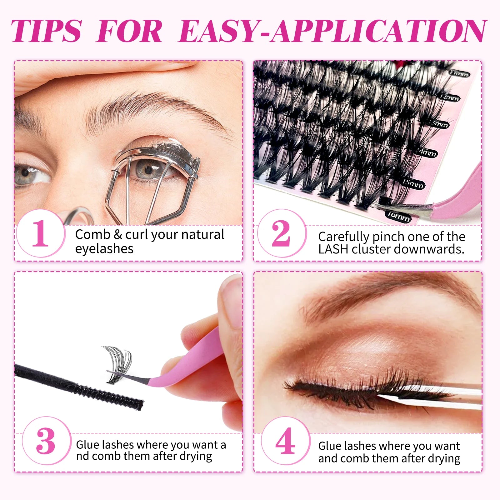 Lash Clusters 280Pcs Individual Lashes DIY Lash Extension Eyelash Clusters 30D 40D 9-16Mm D Curl Cluster Lashes Extensions(30D+40D-9-16Mm)