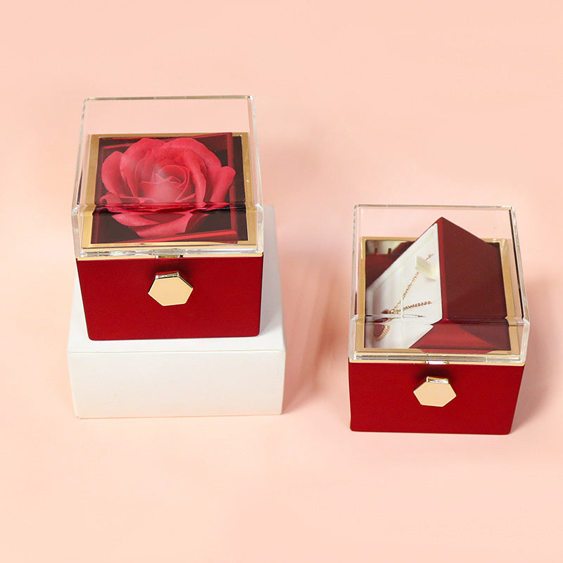 Rotating Soap Flower Rose valentines Gift Box Creative Rotating Rose Jewelry Packaging Box Valentine's Day Gift For Women Gift Ideas