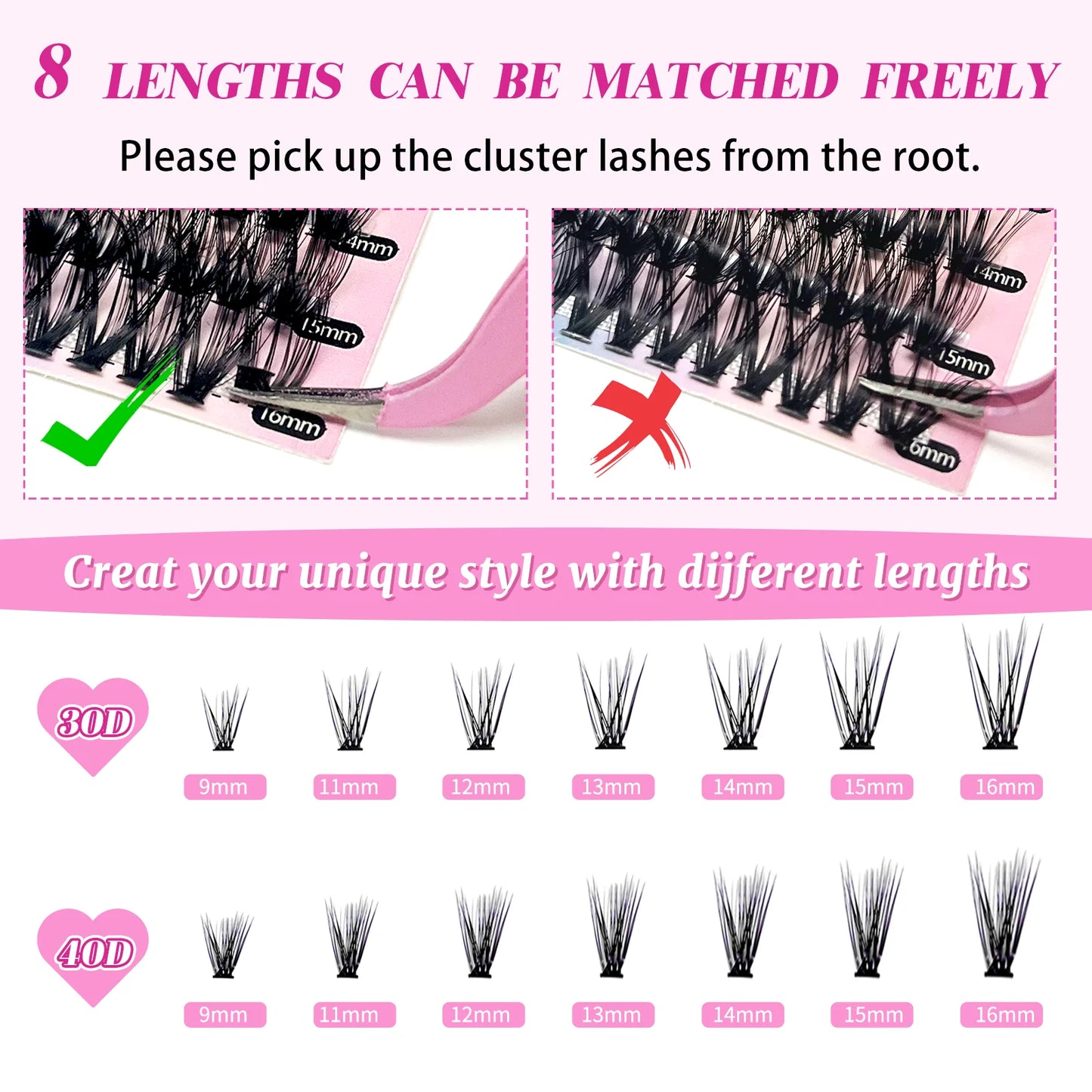 Lash Clusters 280Pcs Individual Lashes DIY Lash Extension Eyelash Clusters 30D 40D 9-16Mm D Curl Cluster Lashes Extensions(30D+40D-9-16Mm)