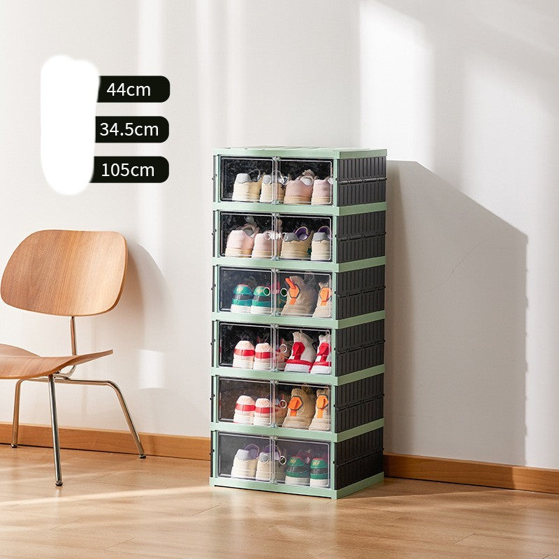Double Row Folding Shoe Box Transparent Storage Rack Installation shoe organiser multi purpose organiser