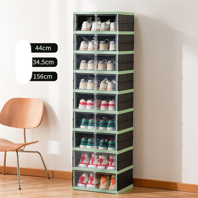 Double Row Folding Shoe Box Transparent Storage Rack Installation shoe organiser multi purpose organiser