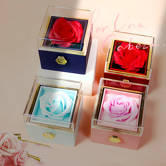 Rotating Soap Flower Rose valentines Gift Box Creative Rotating Rose Jewelry Packaging Box Valentine's Day Gift For Women Gift Ideas