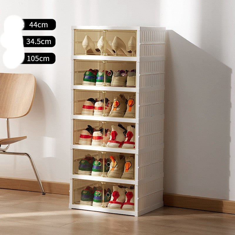 Double Row Folding Shoe Box Transparent Storage Rack Installation shoe organiser multi purpose organiser