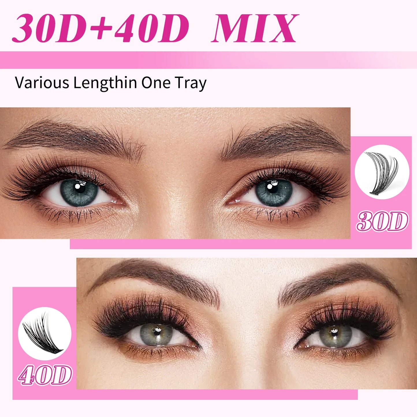 Lash Clusters 280Pcs Individual Lashes DIY Lash Extension Eyelash Clusters 30D 40D 9-16Mm D Curl Cluster Lashes Extensions(30D+40D-9-16Mm)