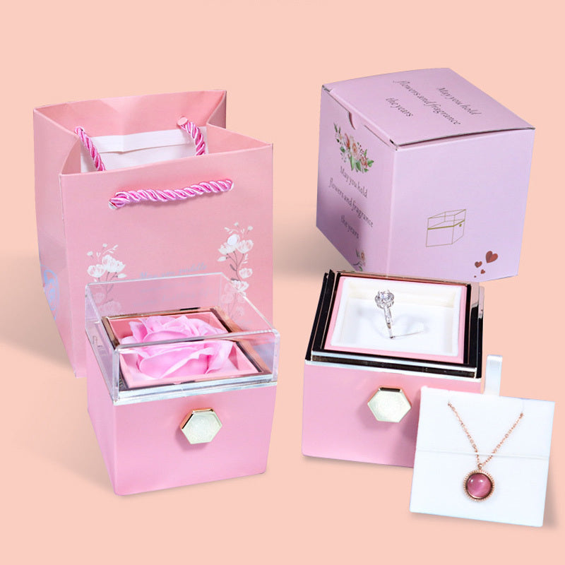 Rotating Soap Flower Rose valentines Gift Box Creative Rotating Rose Jewelry Packaging Box Valentine's Day Gift For Women Gift Ideas