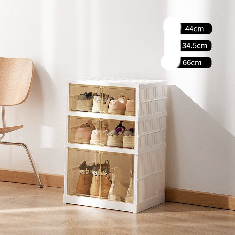 Double Row Folding Shoe Box Transparent Storage Rack Installation shoe organiser multi purpose organiser