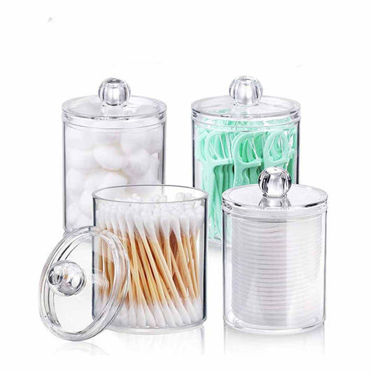 Clear Round Cotton Swab Storage Container for Home Use