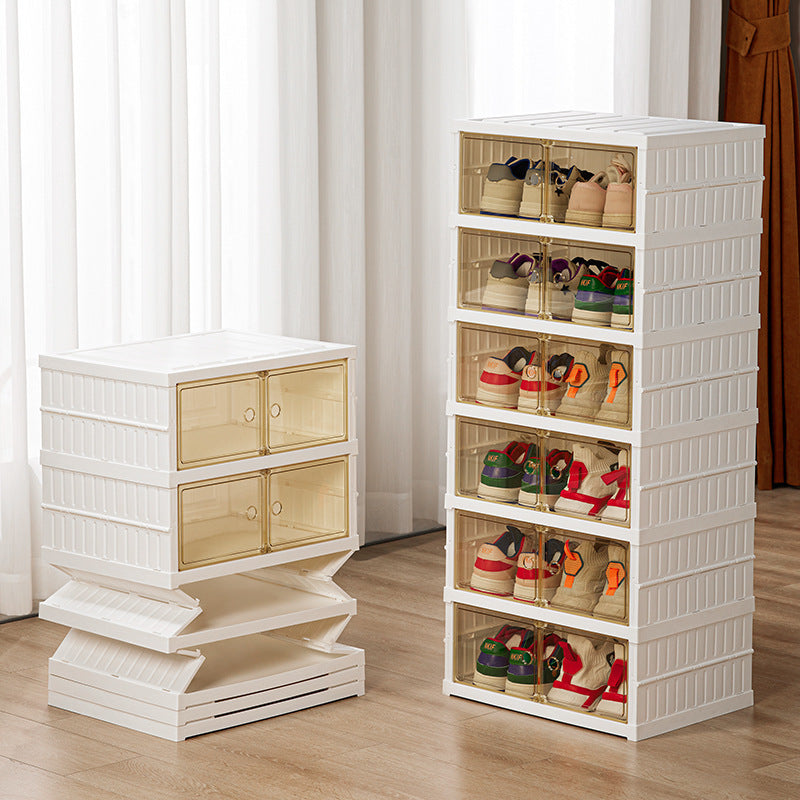Double Row Folding Shoe Box Transparent Storage Rack Installation shoe organiser multi purpose organiser