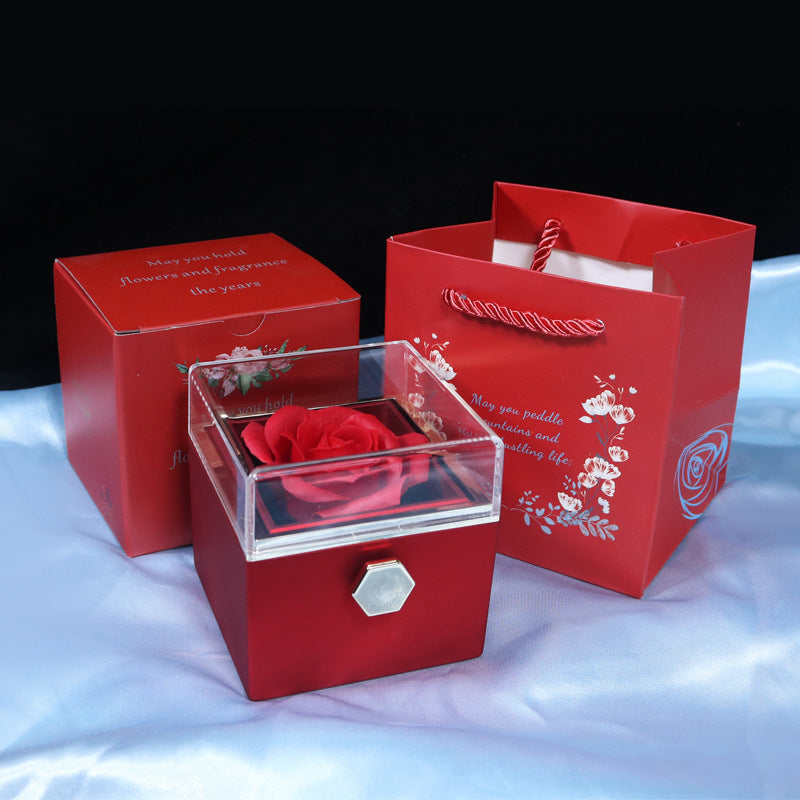 Rotating Soap Flower Rose valentines Gift Box Creative Rotating Rose Jewelry Packaging Box Valentine's Day Gift For Women Gift Ideas