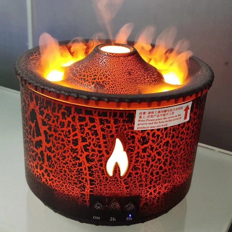 New Oil Humidifier Volcano Creative Ultrasonic Essential Room Air Flame Humidifier Diffuser