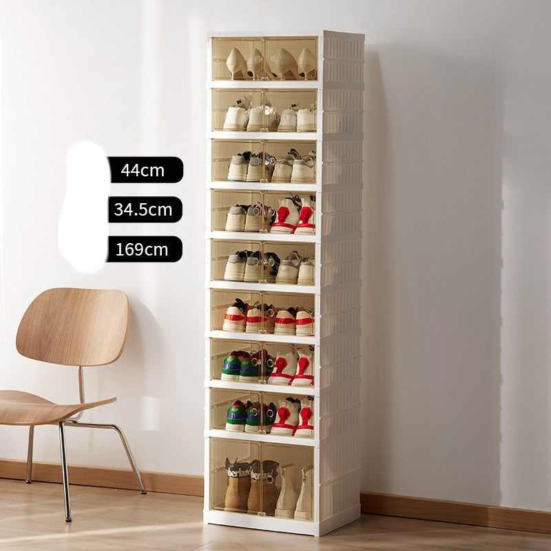 Double Row Folding Shoe Box Transparent Storage Rack Installation shoe organiser multi purpose organiser