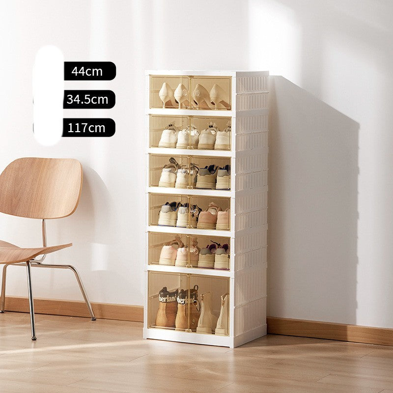 Double Row Folding Shoe Box Transparent Storage Rack Installation shoe organiser multi purpose organiser