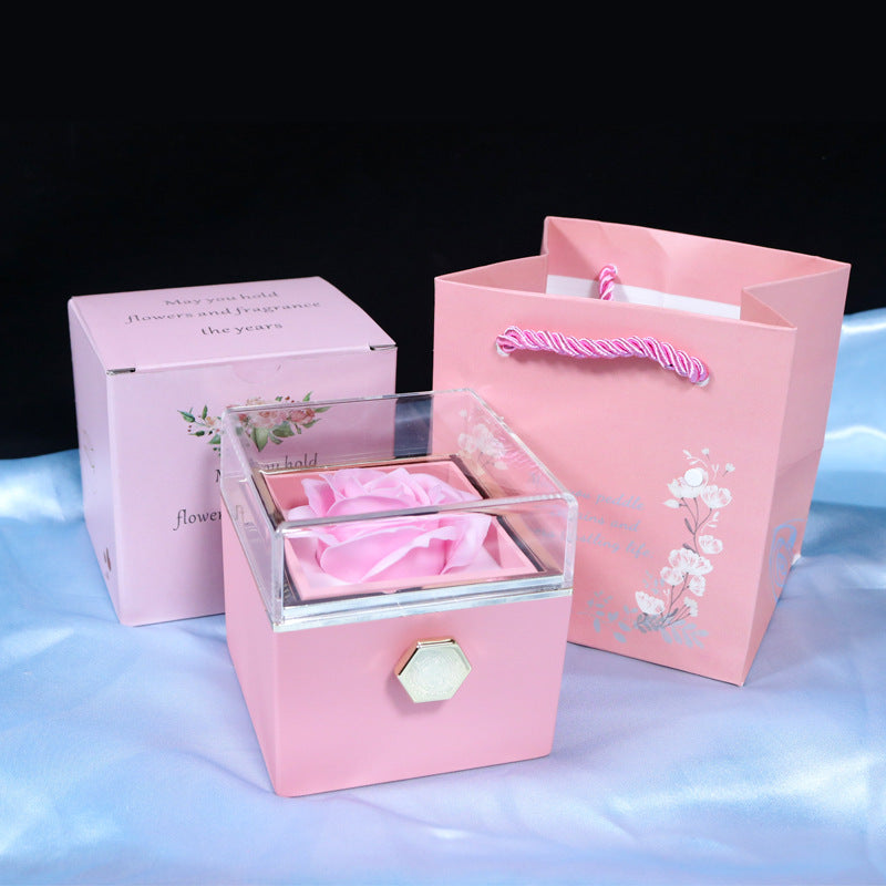 Rotating Soap Flower Rose valentines Gift Box Creative Rotating Rose Jewelry Packaging Box Valentine's Day Gift For Women Gift Ideas